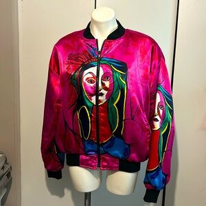 80’s Picasso print classic sateen zip up bomber jacket